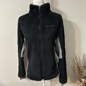 Columbia Women’s Pearl Plush II Sherpa Fleece Jacket Full Zip Black Gray Sz L